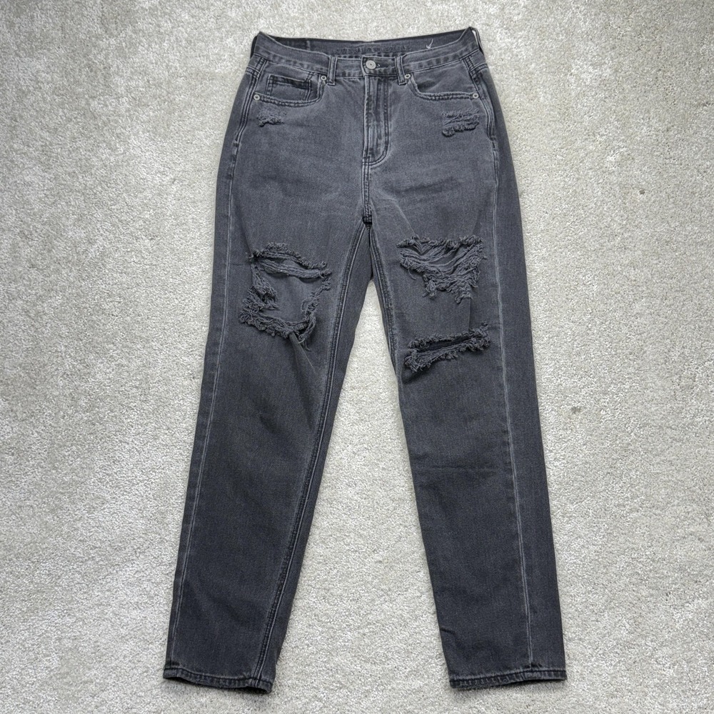 American Eagle Outfitters Jeans Womens 2 Charcoal High Rise Mom Distressed Denim